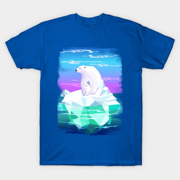 Polar Bear Mom and Baby on Iceberg T-Shirt by BluedarkArt